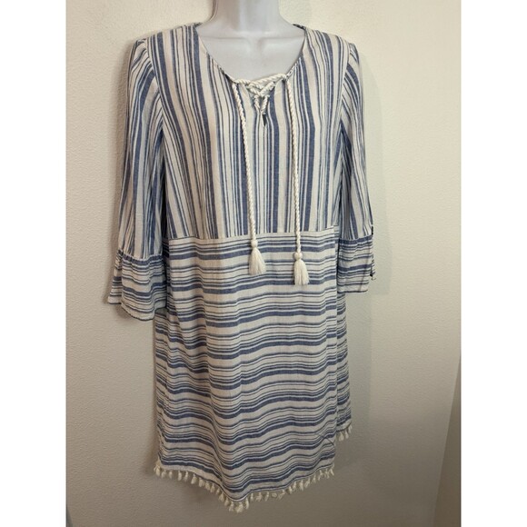 Tommy Bahama Women's Small Cover-up Peasant Coastal Striped Blue White EUC - Picture 1 of 6